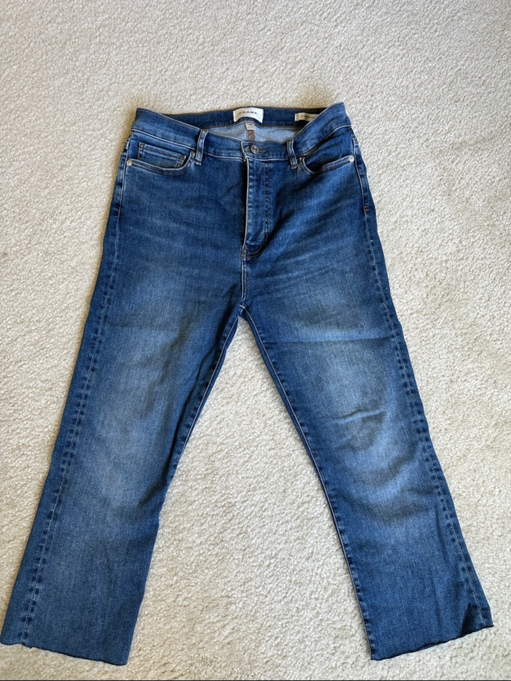 Frame Denim Medium Blue Cropped Straight-Leg Jeans